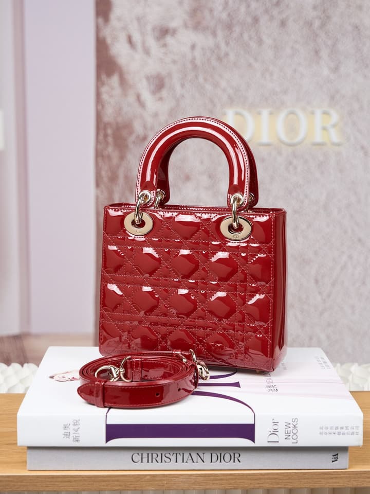 Dior Lady Dior Handbag in Black Patent Leather