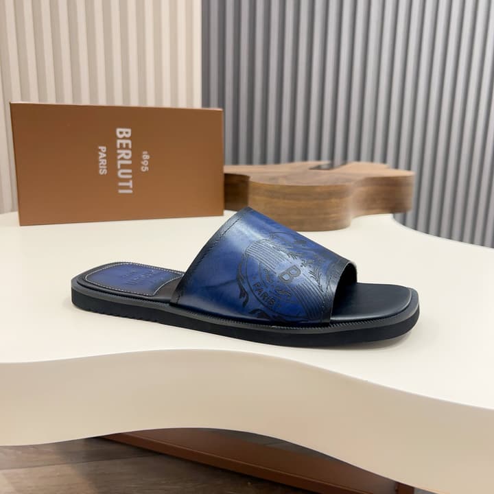 Berluti Hand-Painted Calfskin Slippers in Matte Black