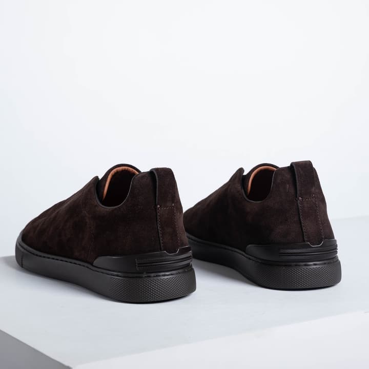 Zegna SECONDSKIN Triple Stitch Low-Top Sneakers in Navy Smooth Leather