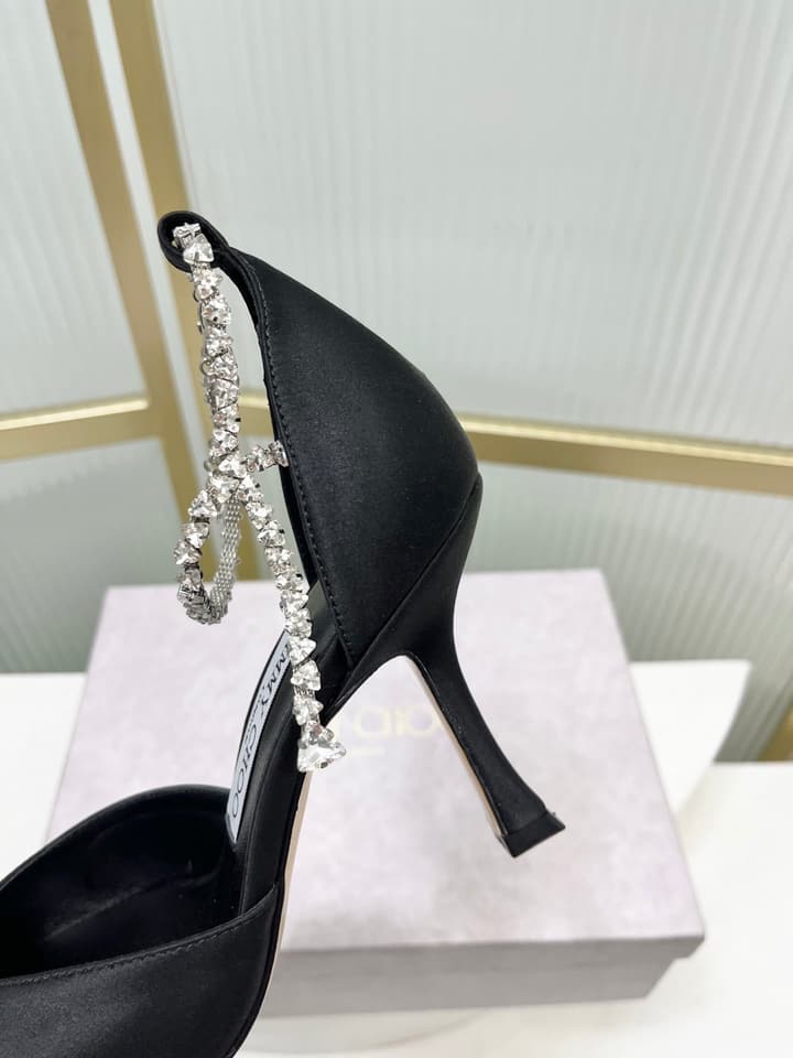Jimmy Choo Stevie 100 Bow Crystal Silk Heels – 2025SS in Black Silk