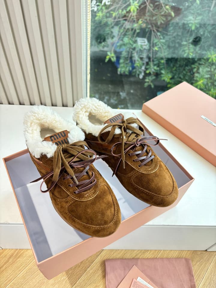 Miu Miu x New Balance 530 Suede Sneakers in Brown Suede With Shearling Lining