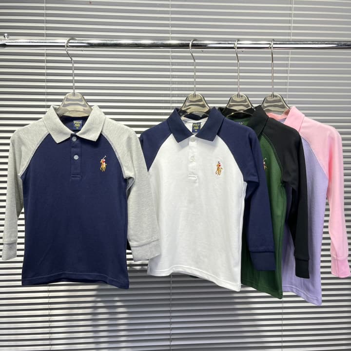 Ralph Lauren Color-block Long Sleeve Polo Shirt – Autumn Collection – Kids Collection in Lavender And Pink Color Block
