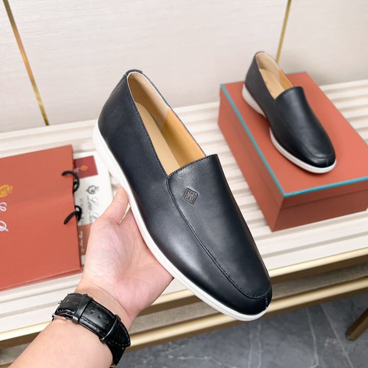 Loro Piana Classic Nappa Moccasins in Dark Blue Loafer Close-up