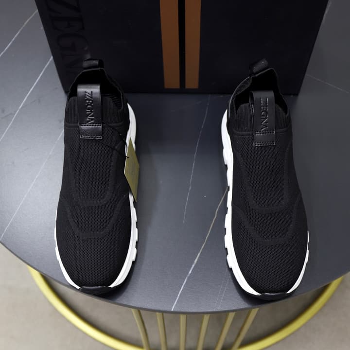 Zegna Flyknit Sneakers in Solid Black Knit