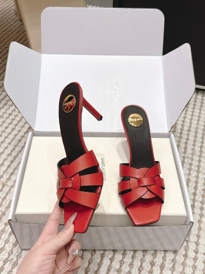 Saint Laurent Melody Square-Toe Heeled Sandals – 2026 Spring/Summer Collection in Beige Patent