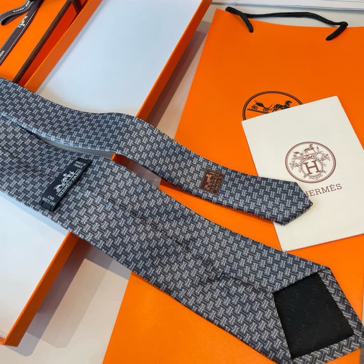 Hermès Philippe Mouquet Men's Tie in Cool Grey Patterned
