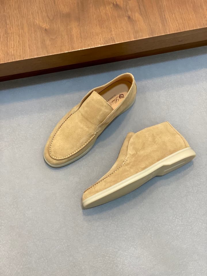 Loro Piana Suede Leather Slip-On Loafers in Camel Tan Suede
