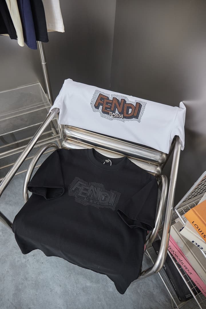 Fendi Embroidered Logo Rhinestone T-Shirt – 26SS Early Spring Collection in Classic Black