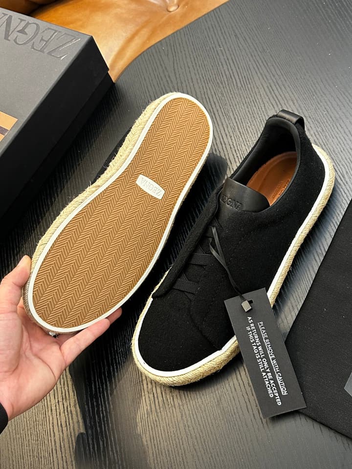 Zegna Triple Stitch Low-Top Sneakers in Deep Black