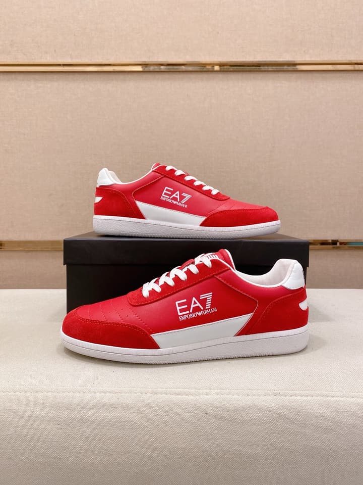 Armani Italian Leather Luxury Sneakers – New Collection in Bright Red