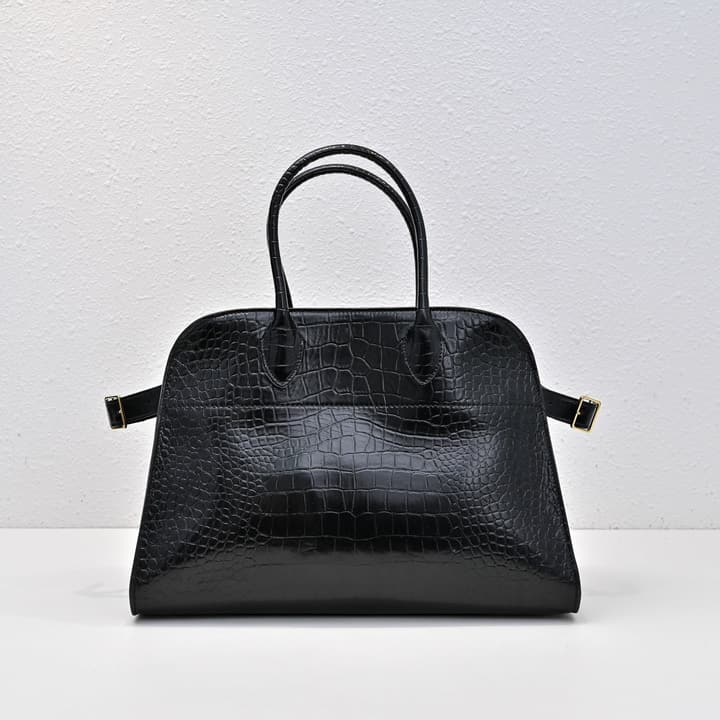 The Row Margaux Crocodile Embossed Tote in Black Crocodile Embossed