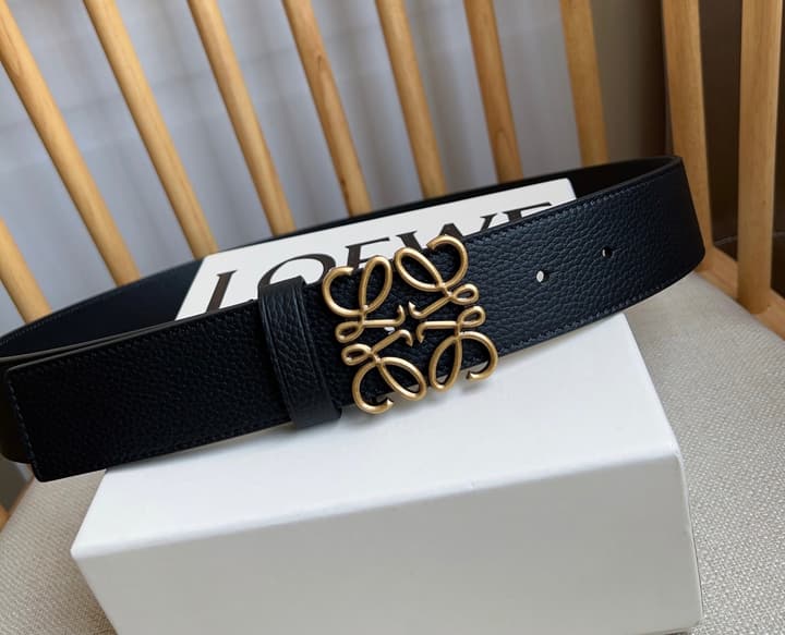 Loewe Narrow Leather Belt with Anagram Padlock Buckle in Black Leather With Silver Buckle
