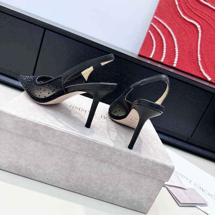 Jimmy Choo Mesh Rhinestone Slingback Heels – Spring/Summer Collection in Pure White