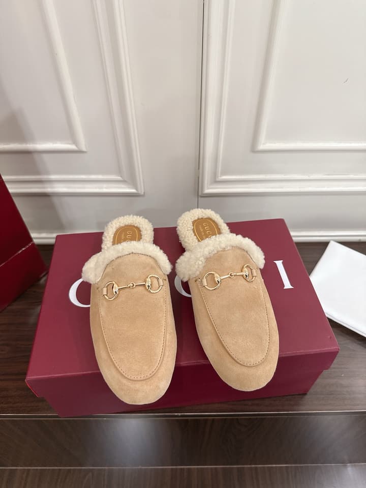 Gucci Princetown Merino Wool Mules in Black Suede With Silver Hardware