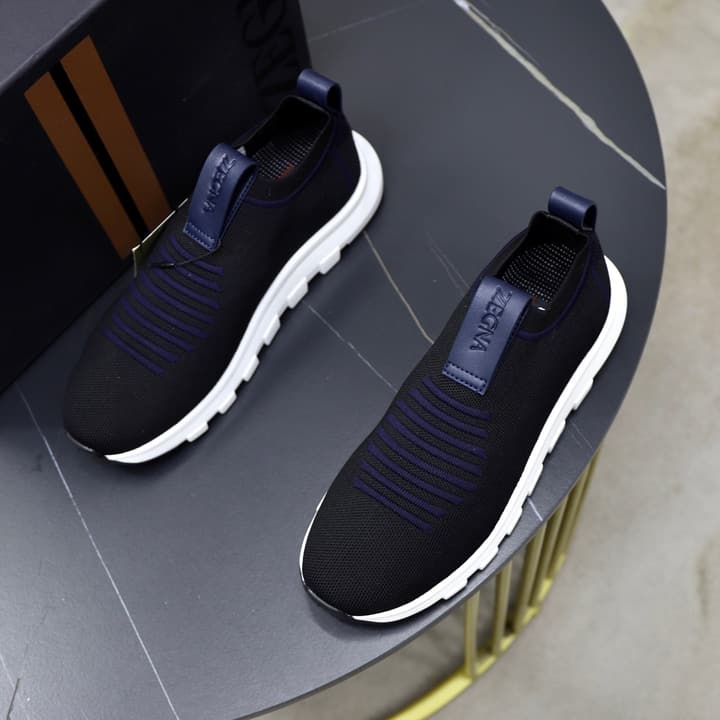 Zegna Flyknit Sneakers in Solid Black Knit