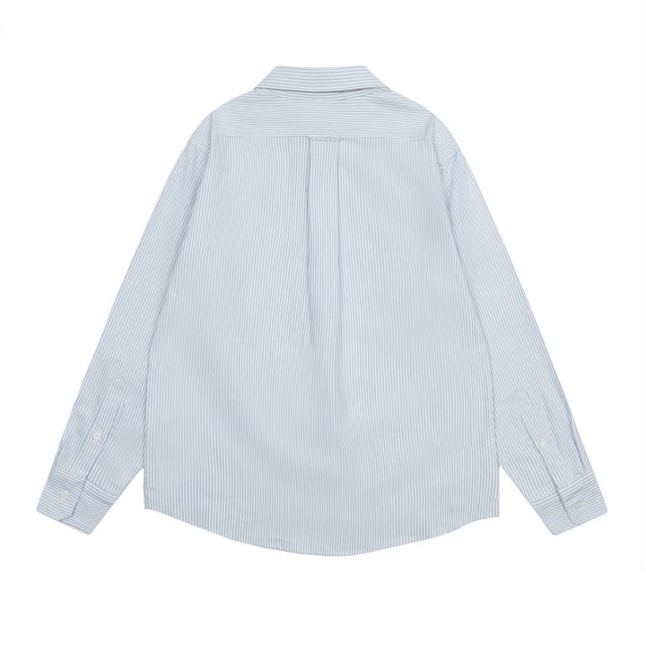 AMI Paris Small Heart Embroidered Striped Long Sleeve Shirt in Blue Stripe