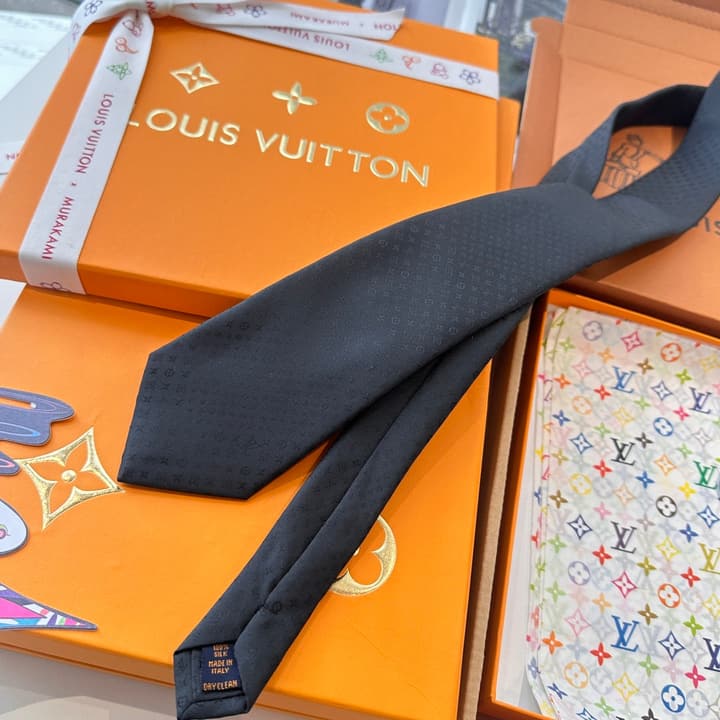 Louis Vuitton Damier Silk Tie in Charcoal Grey