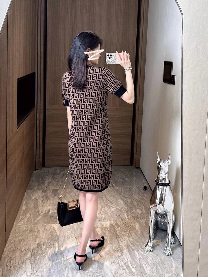 Fendi Double F Monogram Jacquard Knit Dress in Coffee Monogram Knit Dress
