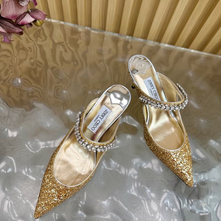 Jimmy Choo Sequined Evening Heels – 2025SS in Black Glitter