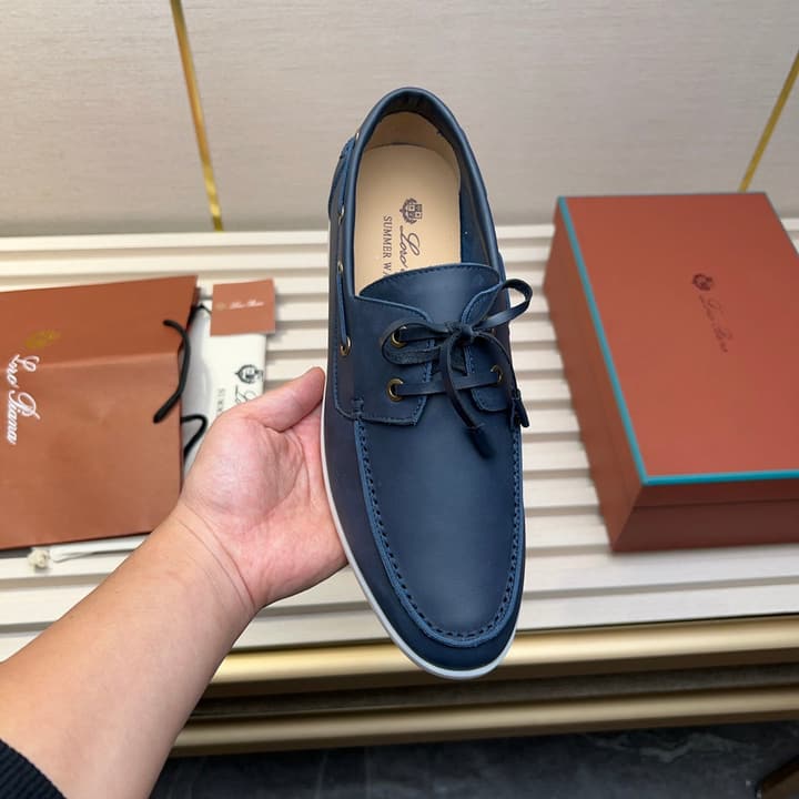 Loro Piana Moccasin Shoes – 2025 Collection in Navy Blue Leather