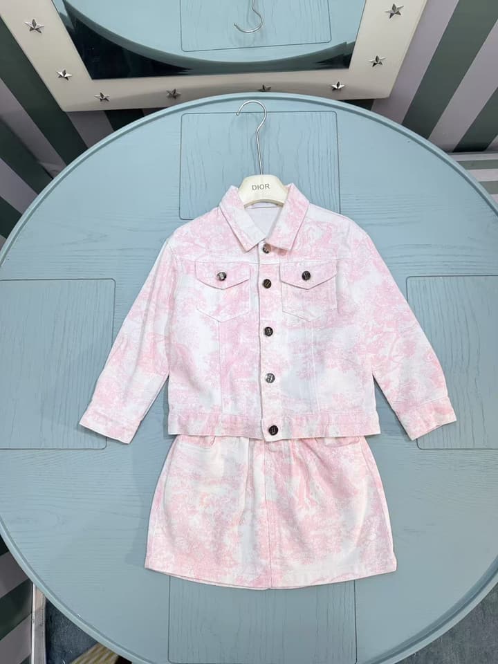 Dior Kids Printed Jacket and Skirt Set – 2025SS – Kids Collection in Blue Watercolor Print Set