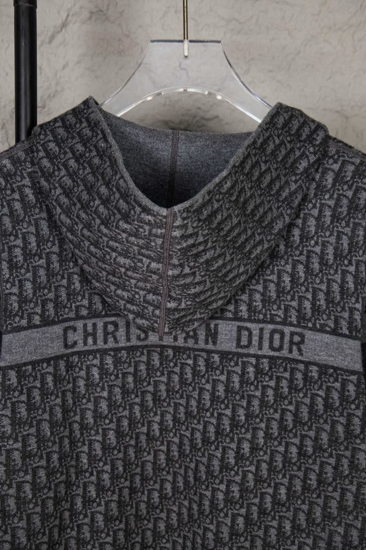 Dior Monogram Jacquard Zipper Cardigan – 24SS in Grey With Black Stripes