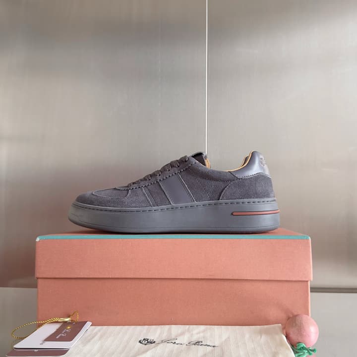 Loro Piana Newport Walk Thick Sole Sneakers in Dark Gray Suede