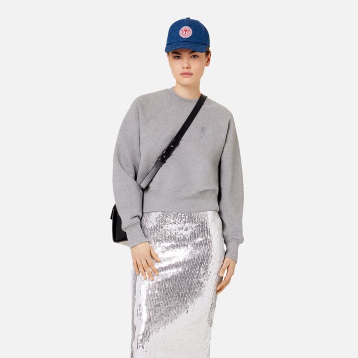 Ami Paris Ami de Coeur Embroidered Crewneck Sweatshirt in Gray