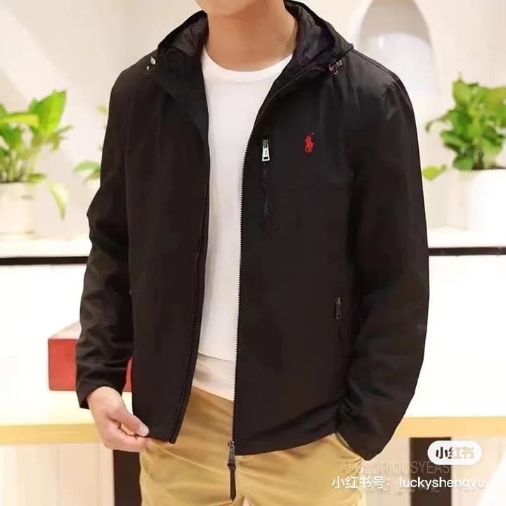 Ralph Lauren Embroidered Pony Logo Hooded Windbreaker in Black