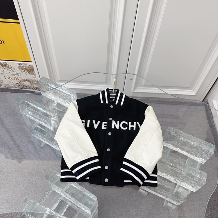 Givenchy Kids Patchwork Leather Bomber Jacket – Kids Collection in Black And White Varsity Jacket