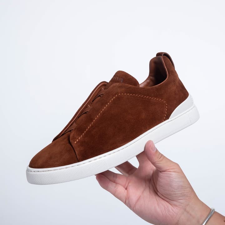 Zegna SECONDSKIN Triple Stitch Low-Top Sneakers in Navy Smooth Leather