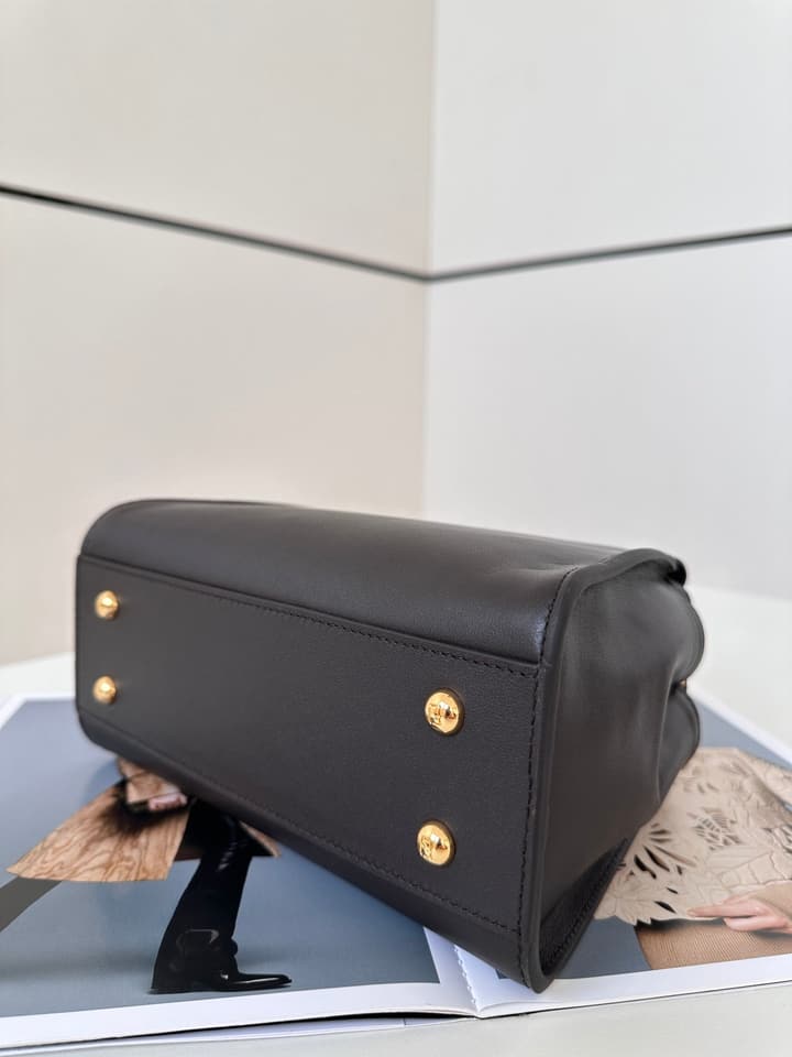 Fendi Peekaboo Classic Calfskin Satchel in Dark Coffee Brown Leather