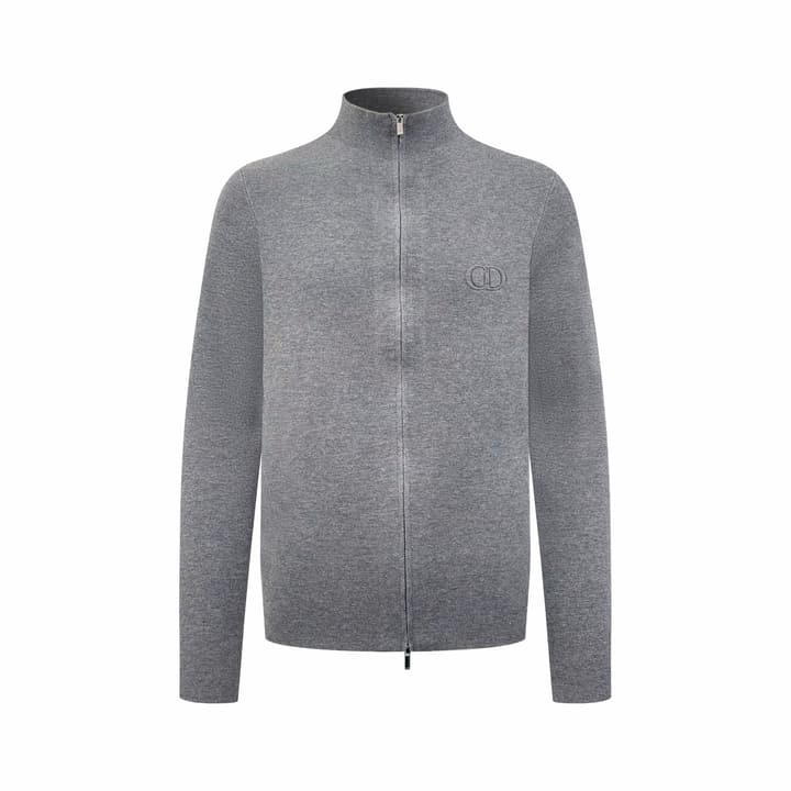 Dior Icon Wool Zip Cardigan in Fog Gray