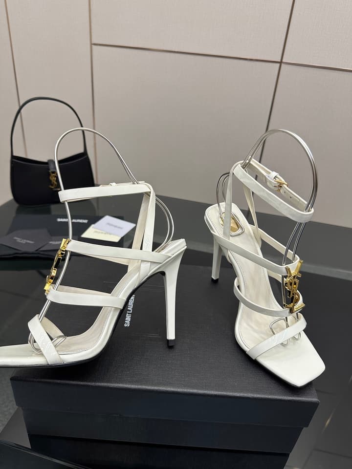 Saint Laurent Patent Leather Heeled Sandals in Bright Amber