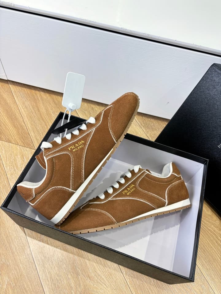 Prada FW25 German Training Shoes in Dark Brown Suede
