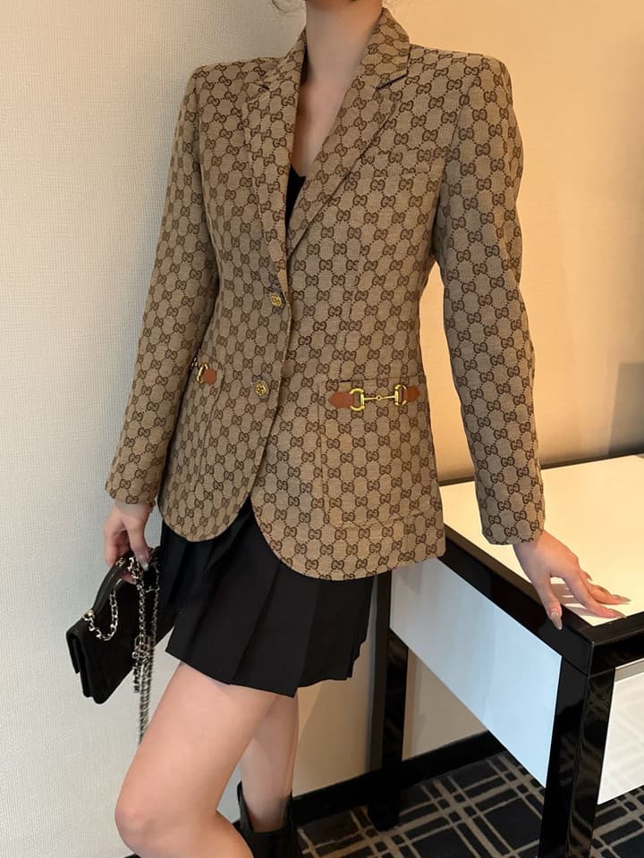 Gucci Lapel Jacquard Blazer in Black Jacquard