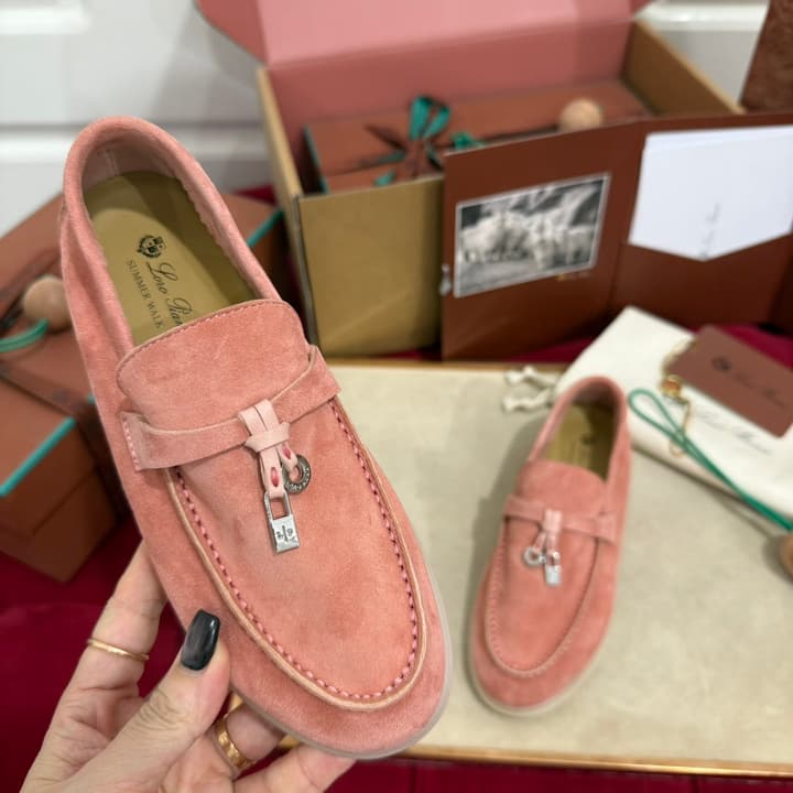 Loro Piana Summer Charms Walk Loafers – Kids Collection in Dusty Lavender Pink