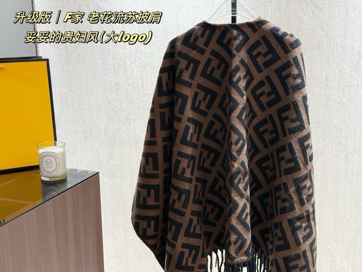 Fendi Monogram Cashmere Shawl in Black And Brown Ff Logo Wrap