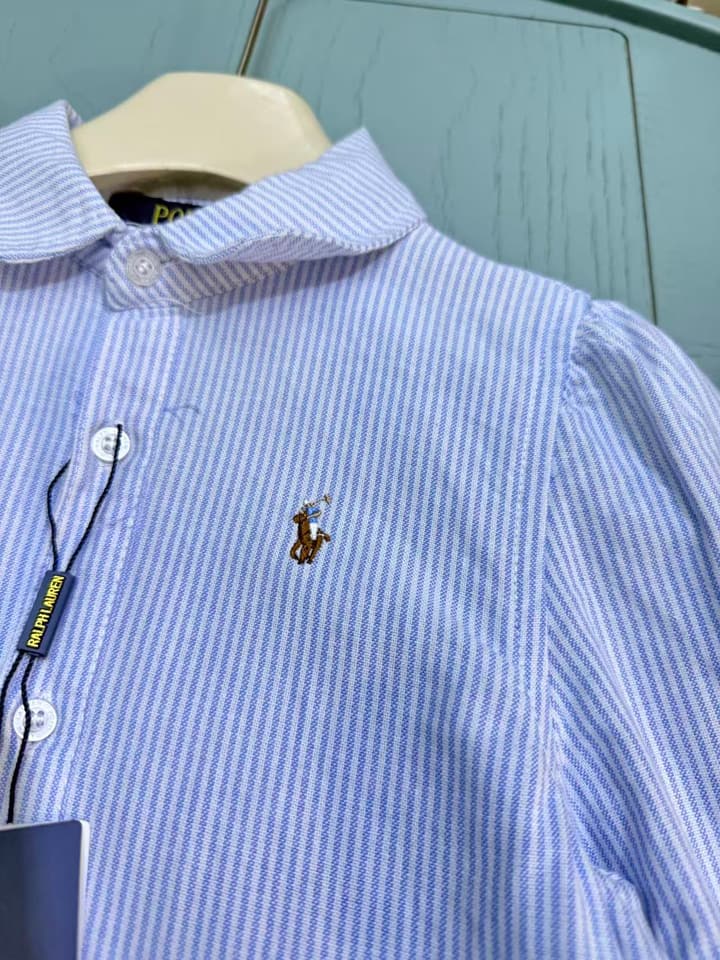 Ralph Lauren Polo Kids Embroidered Shirt Dress – 2025SS – Kids Collection in Blue Pinstripe