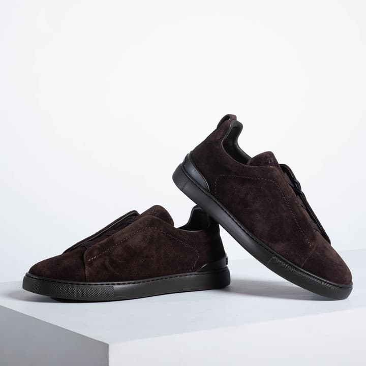 Zegna SECONDSKIN Triple Stitch Low-Top Sneakers in Navy Smooth Leather