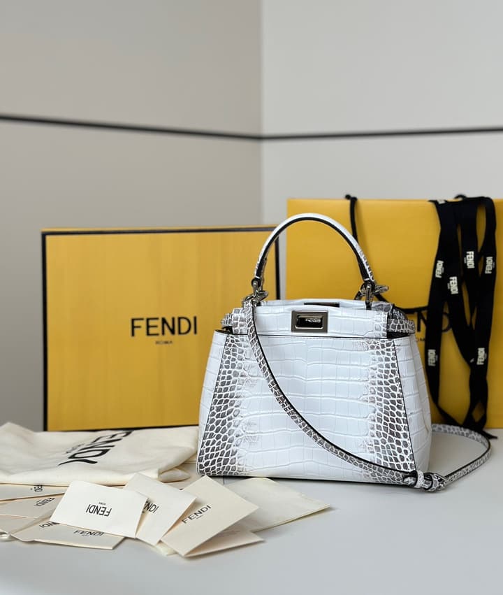 Fendi Peekaboo Embossed Crocodile Handbag in Classic Black Croc Embossed