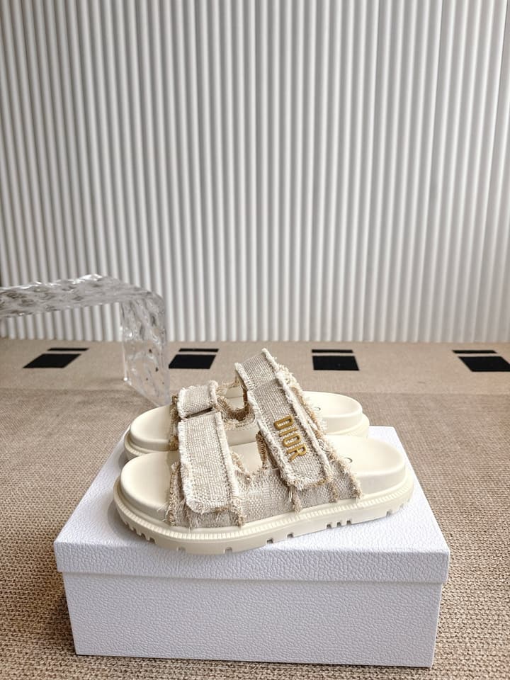 Dior Velcro Summer Sandals in Bright Cream Woven