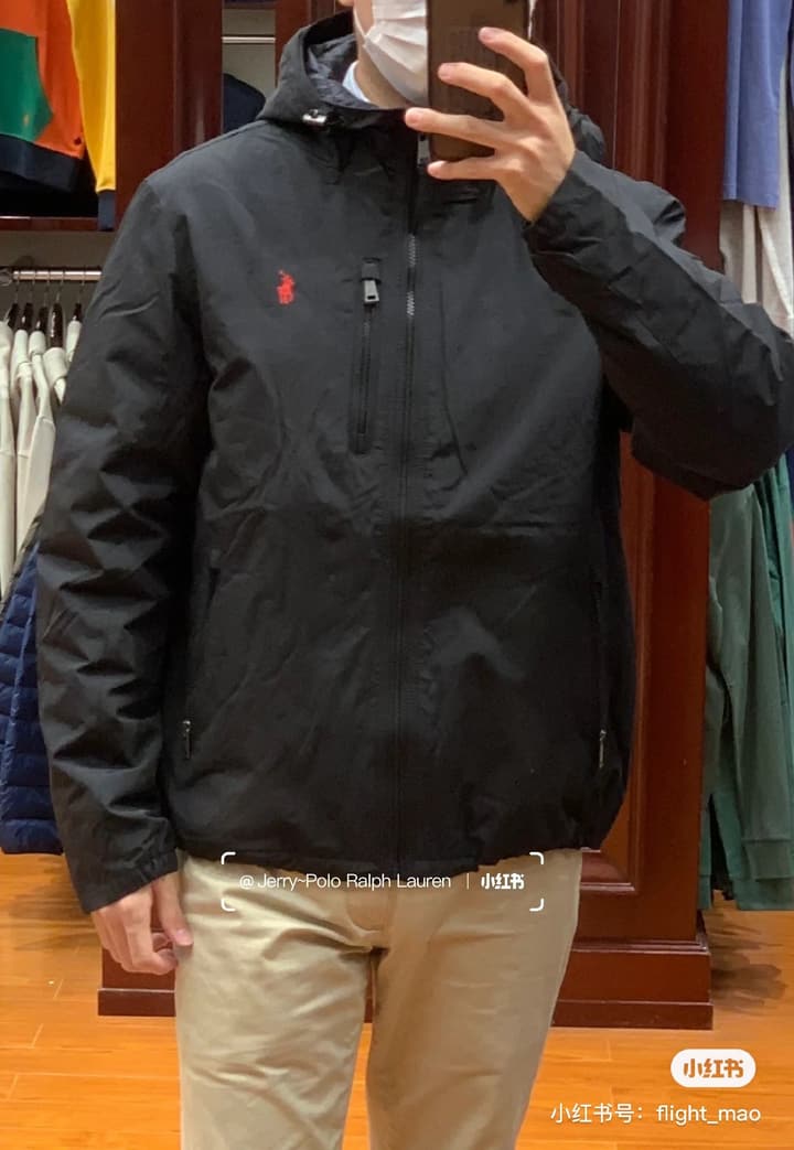Ralph Lauren Embroidered Pony Logo Hooded Windbreaker in Black