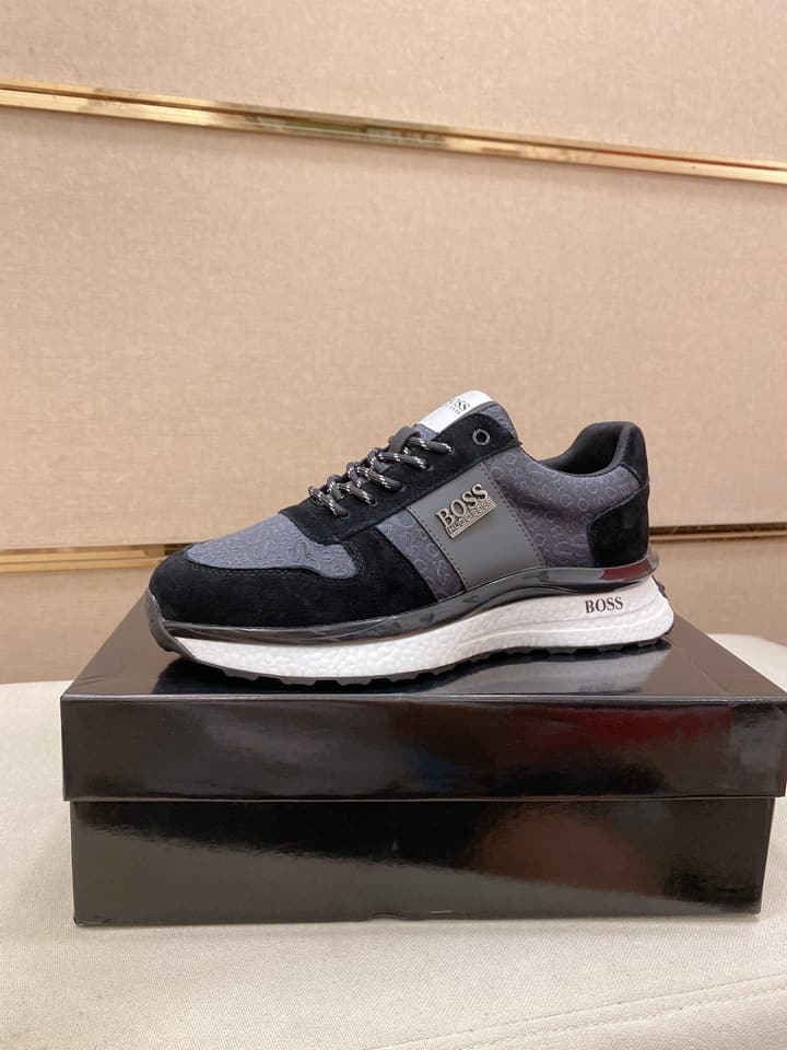 Boss Italian Leather Casual Sneakers in Dark Navy
