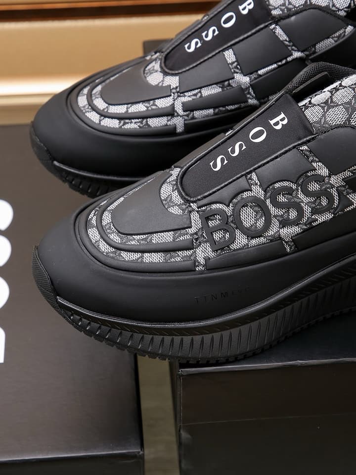 Boss New Men's Luxury Athletic Sneakers in Black With White Detail