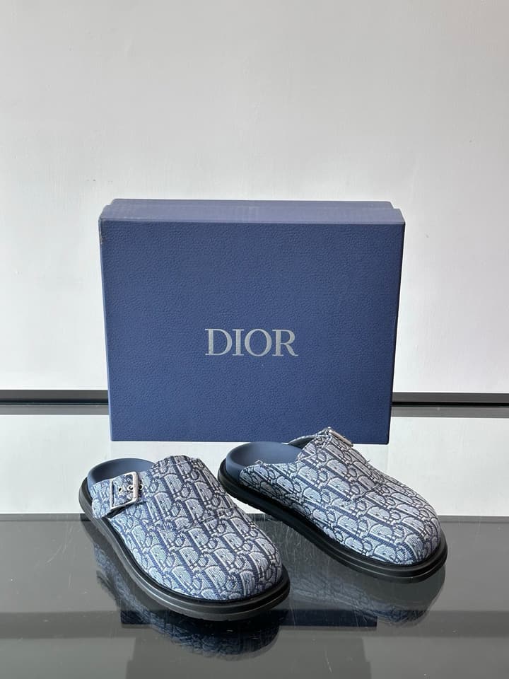 Dior Oblique Print Closed-Toe Mules in Navy