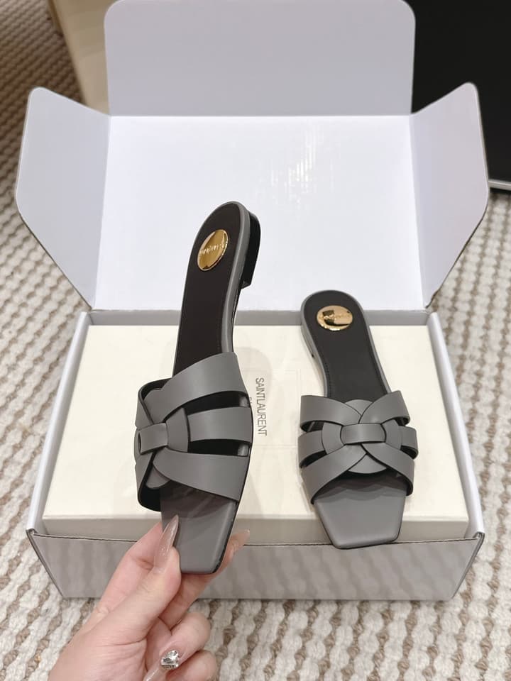 Saint Laurent Melody Square Toe Flat Sandals – 2026SS in Burgundy Patent
