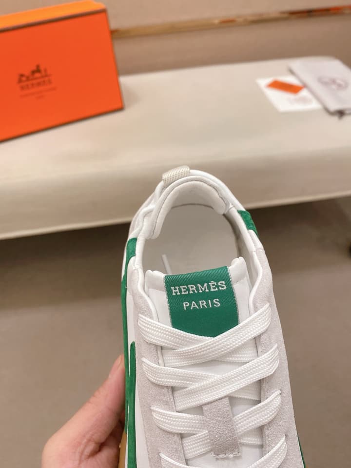 Hermès Suede and Goatskin H Detail Sneakers