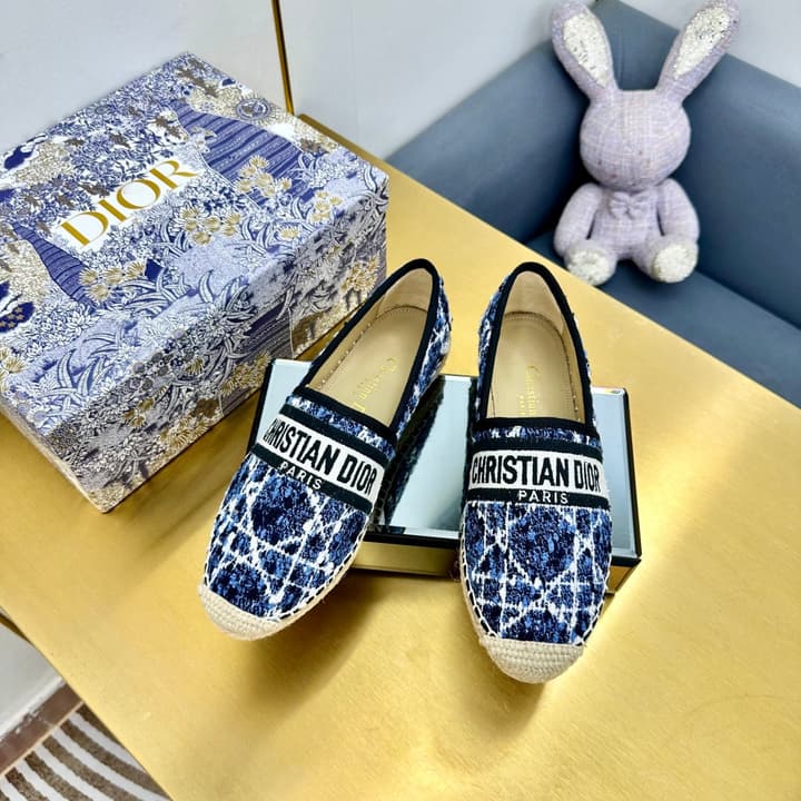 Dior Granville Embroidered Espadrille Flats in Beige/brown Oblique Pattern