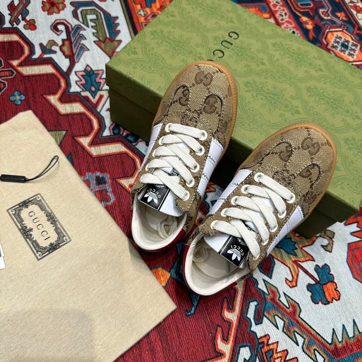 Adidas x Gucci Kids' Collaborative Sneakers – Kids Collection in Beige Gg Monogram With White Stripe